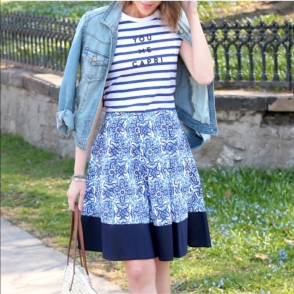 Milly Blue Tile Print Knee Length Skirt XS